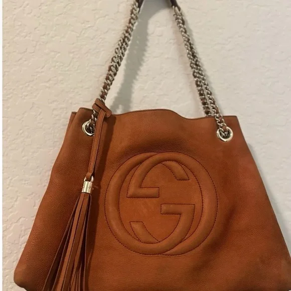 GUCCI Soho Chain Nubuck Orange Leather Tote - Picture 1 of 15
